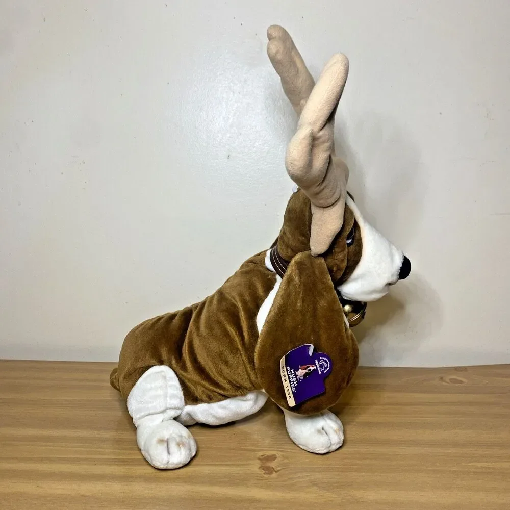 Applause Hush Puppies Holiday Basset Hound Dog Antlers  Bell 14